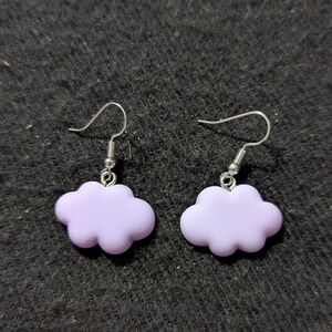 Silver Tone Light Pastel Purple Cloud Lightweight Dangle Statement Earrings